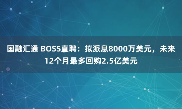 国融汇通 BOSS直聘：拟派息8000万美元，未来12个月最多回购2.5亿美元