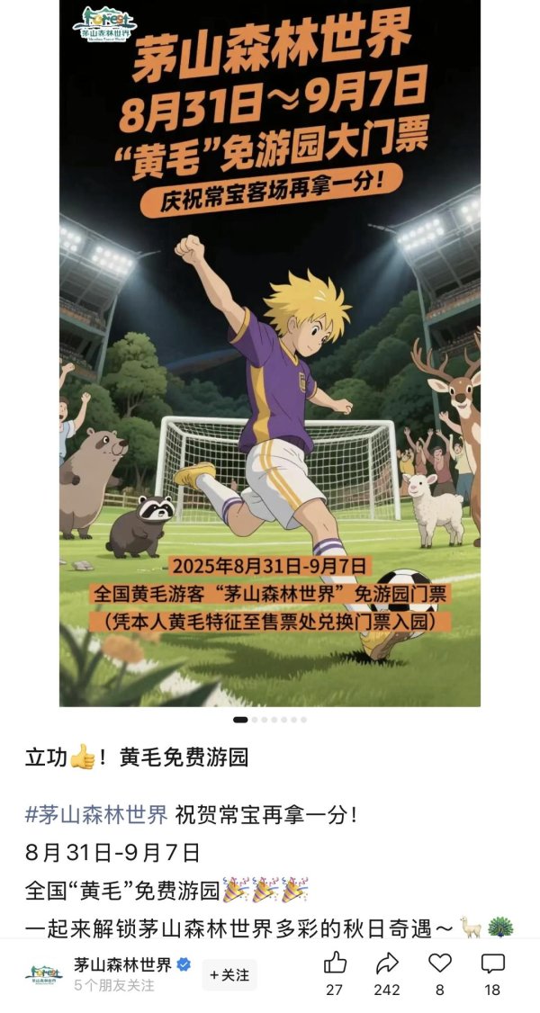 富通优配 常州一景区客服回应“黄毛”免票：染黄色头发、戴黄色假发都算，金毛狗也免宠物票